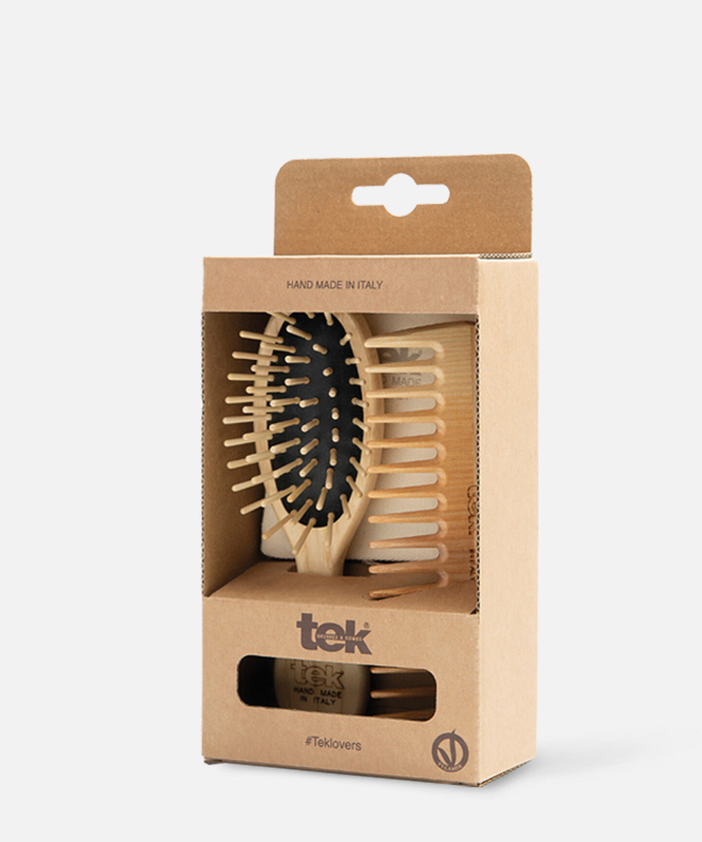 Brosse de massage du cuir chevelu avec picots en bois - Tek - Beliflor